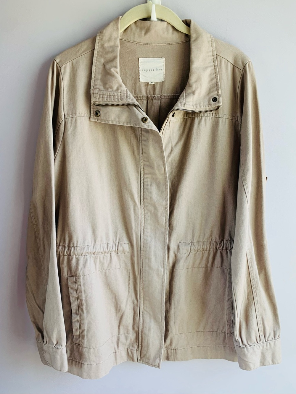 Copper Key Jacket Tan Utility Zip Front Cotton Casual Lightweight EUC Small